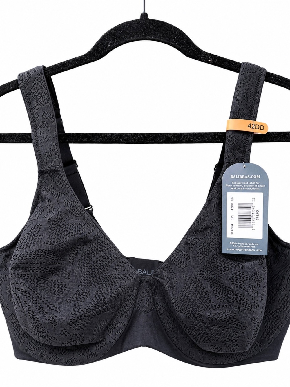 Bali DF4584 Lace Underwire Bra 42DD Black Comfort Straps NWT $48